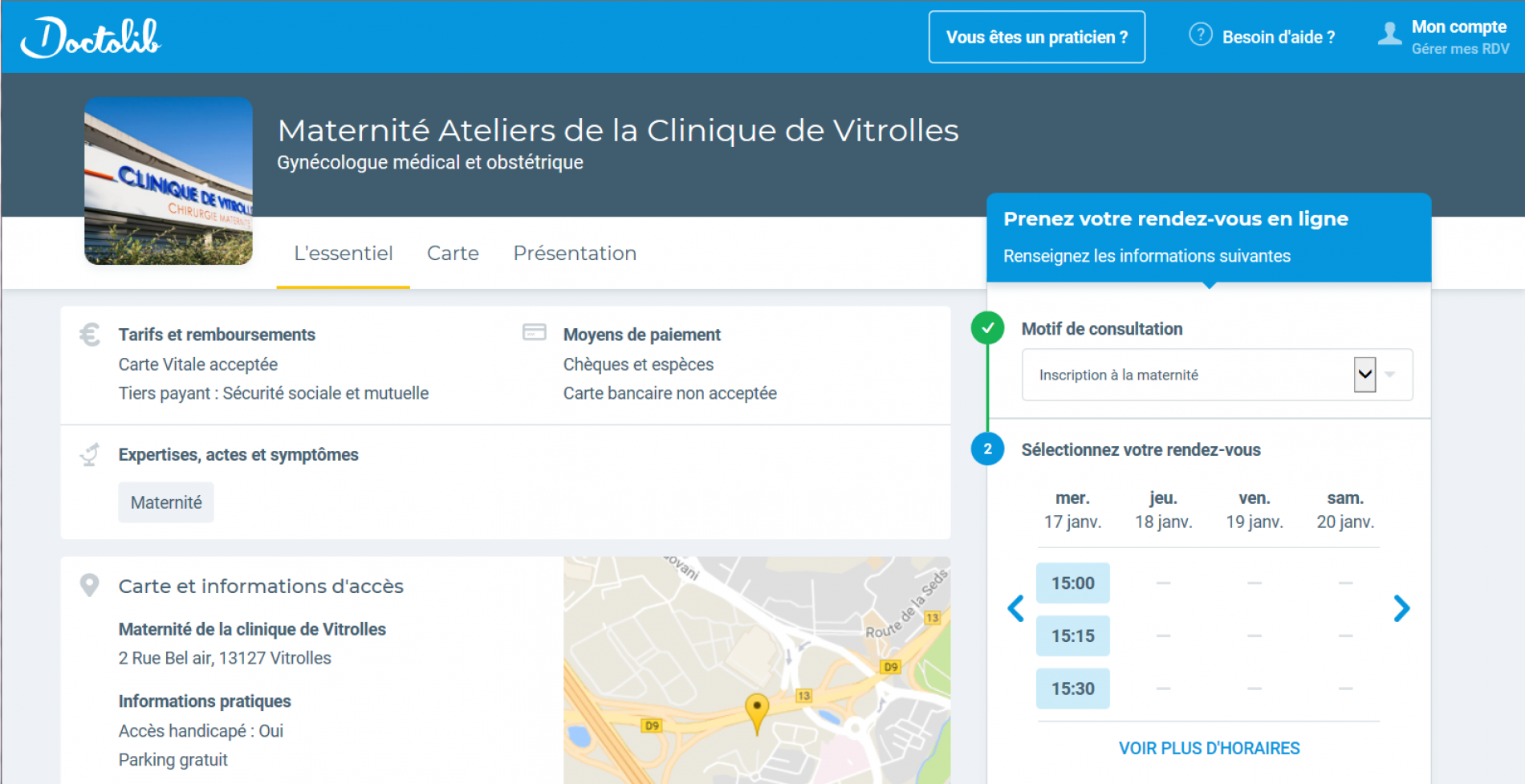 Inscriptions Maternité vitrolles sur DOCTOLIB