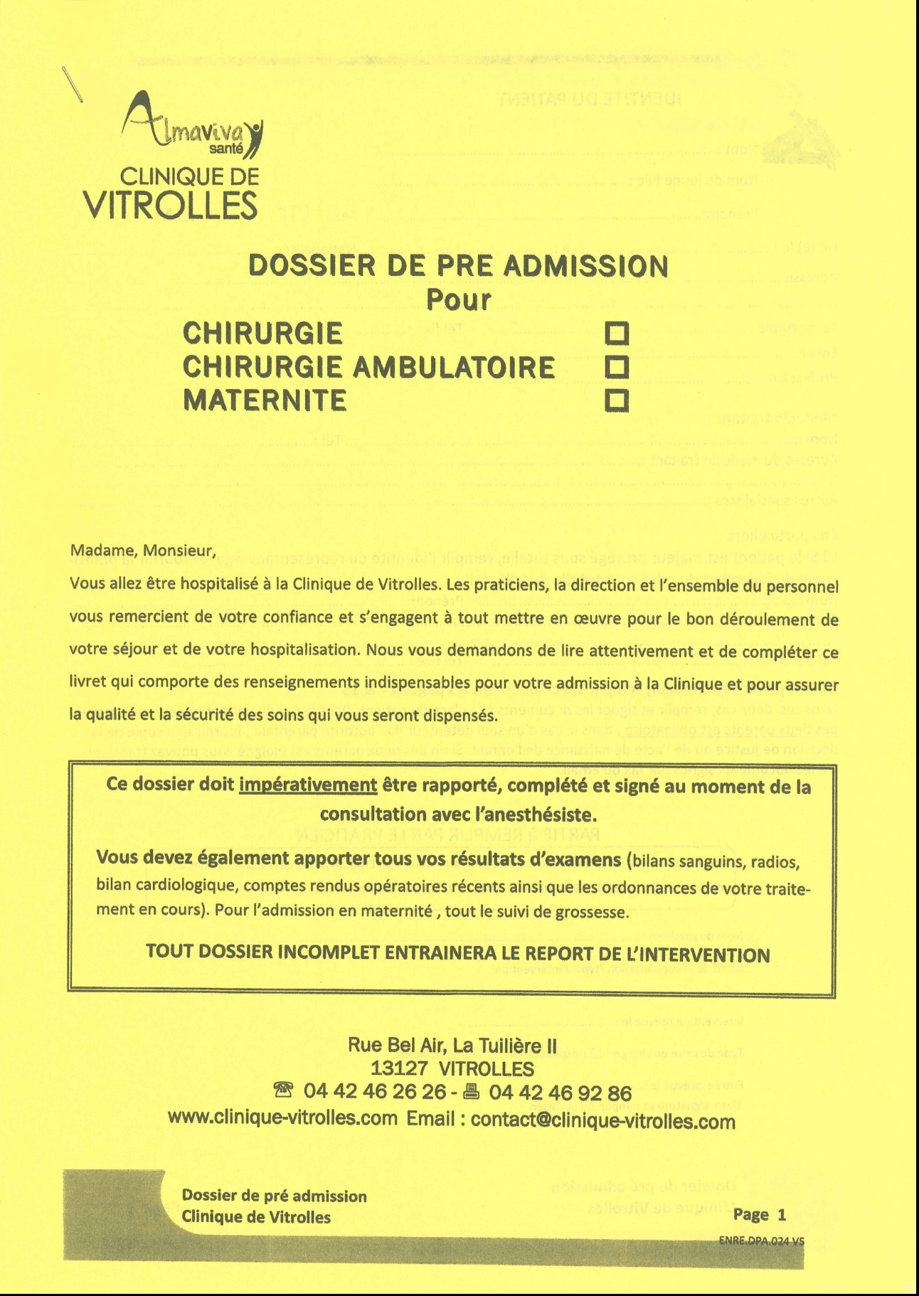 Dossier de préadmission